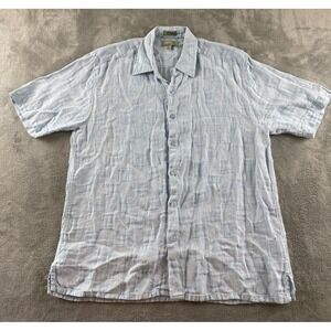 Visitor Mens Light Blue 100% Linen Textured Checkerboard Short Sleeve Shirt L
